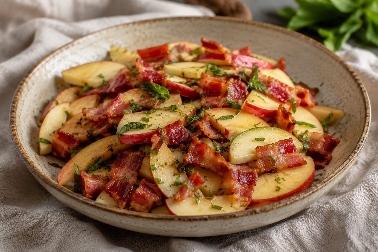 Apple, bacon, and mint: a small sweet-savory plate