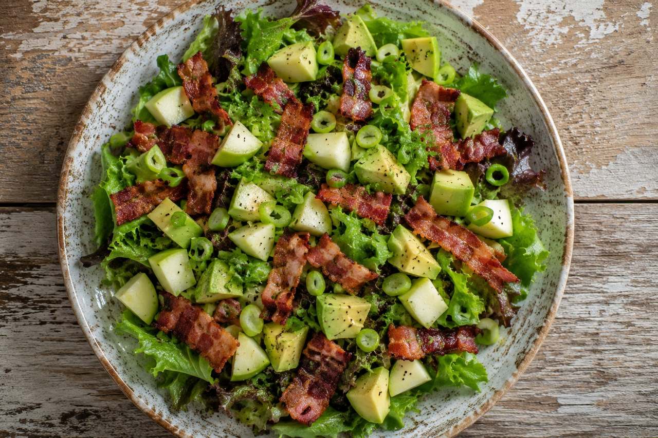 Bacon, apple, and avocado with lemon-ginger dressing: a salad that builds the habit