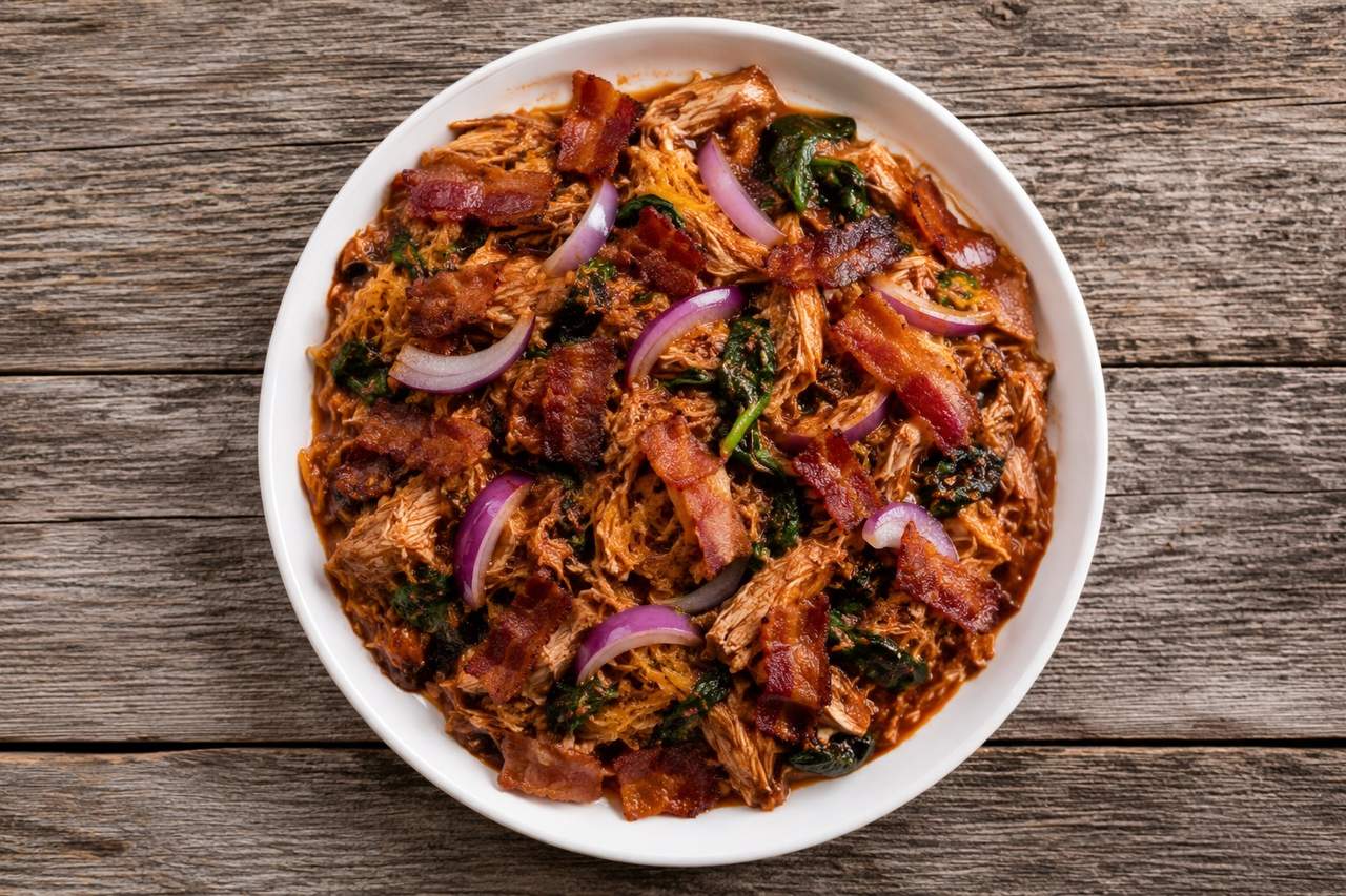 Nomato BBQ chicken and bacon casserole