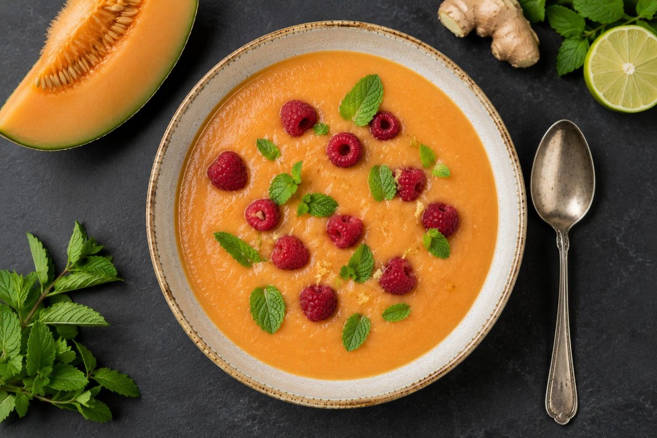 Chilled Cantaloupe and Berry Soup with Mint