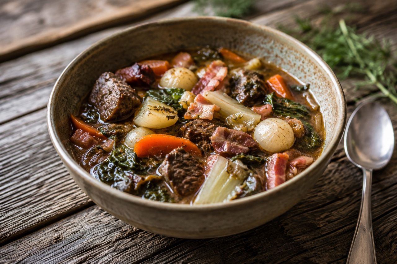 Beef and Vegetable Stew with Bacon
