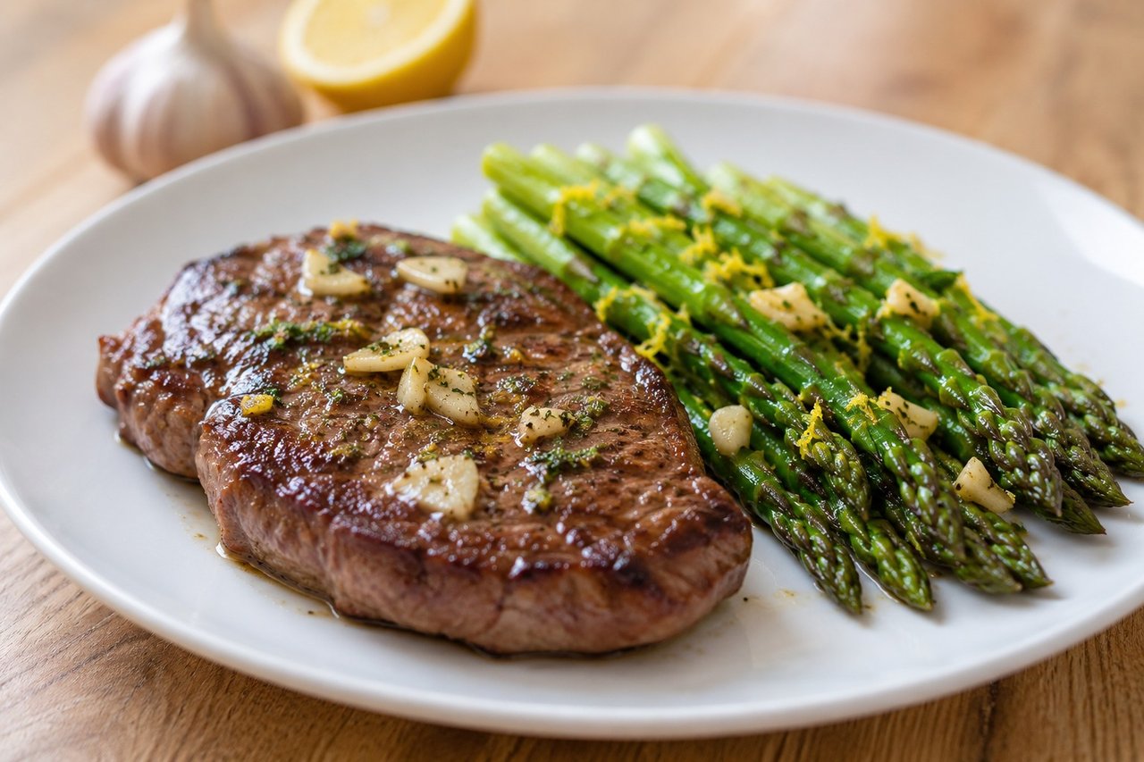 Garlic Steak with Lemon Asparagus