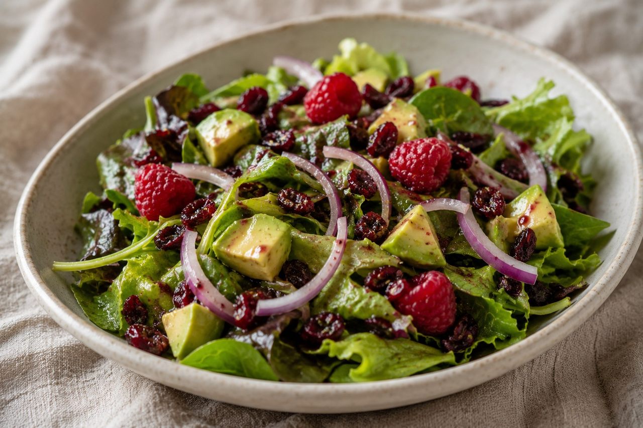 Cranberry Avocado Salad with Raspberry Vinaigrette
