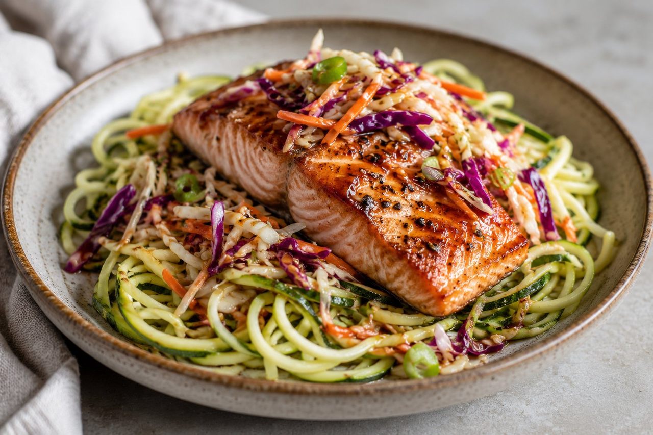 Salmon and Slaw Zoodle Bowl