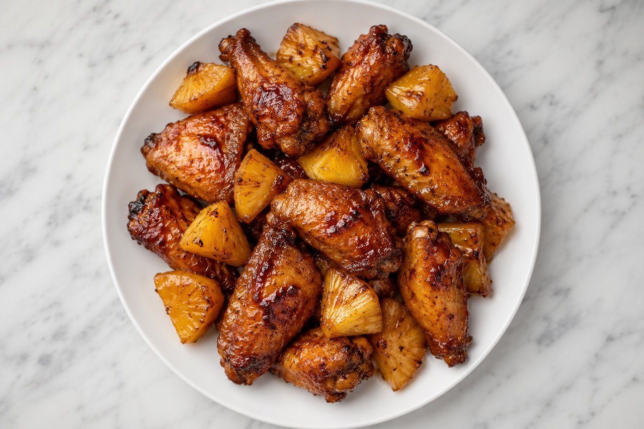 Pineapple chicken wings, sticky, golden, and built entirely from real ingredients