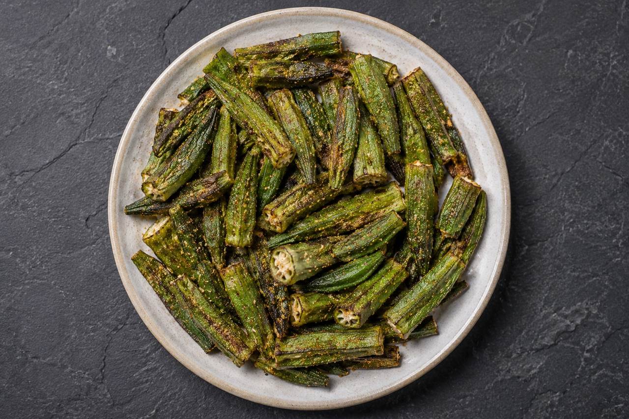 Ginger-salted roasted okra, 4 things and a hot oven