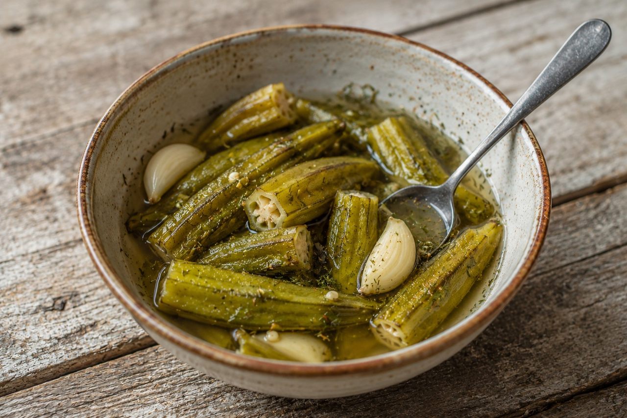 Garlic and dill pickled okra: a cold-brine jar that waits for you