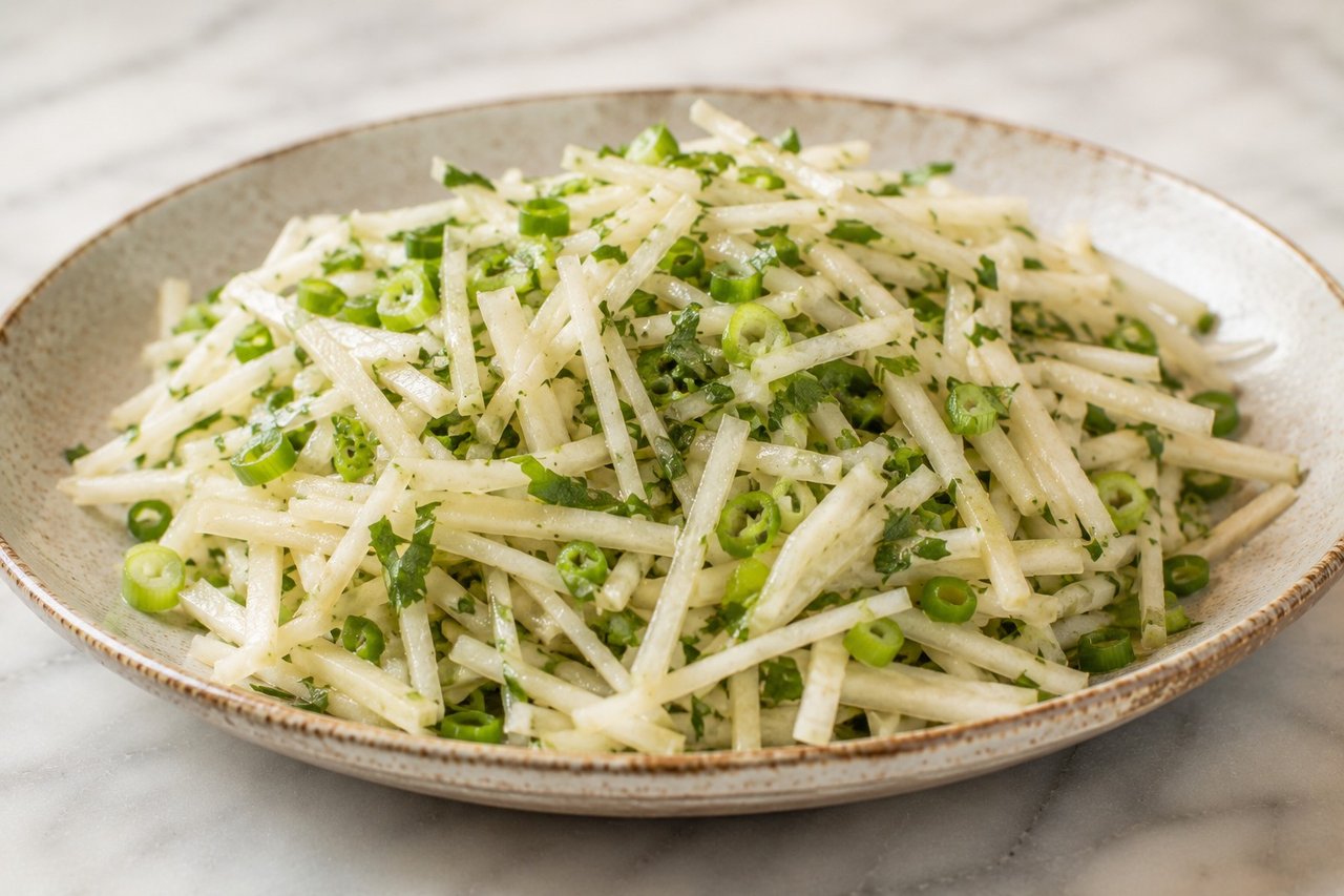Jicama slaw: 1 bowl, no heat, crisp and bright