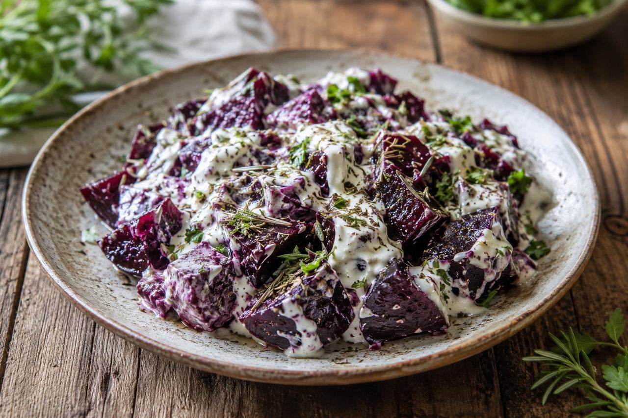 Roasted Beet Salad with Herbed Egg-Free Mayo