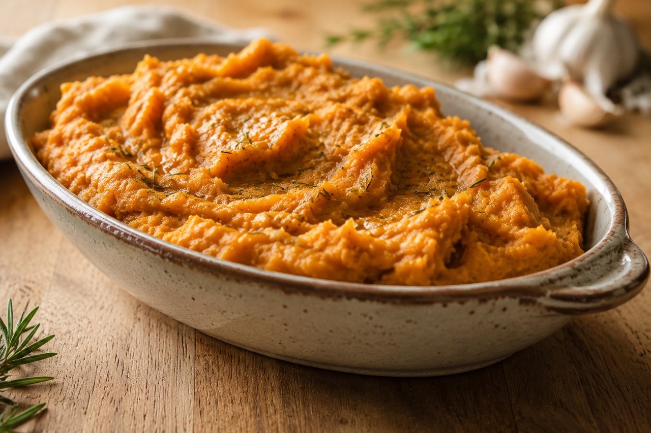 Mashed Roasted Garlic Sweet Potatoes
