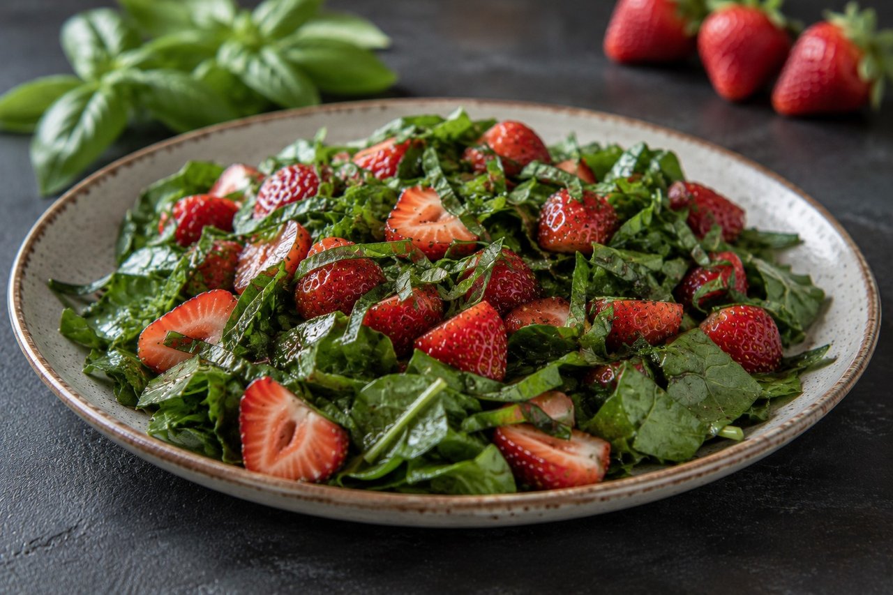 Strawberry Basil Spinach Salad with Balsamic Vinaigrette