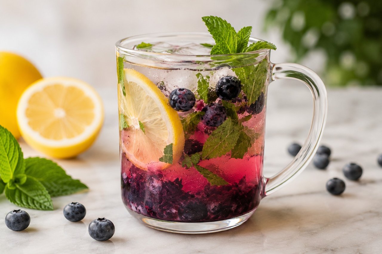 Blueberry mint lemonade: a pitcher of something refreshing with no sugar added