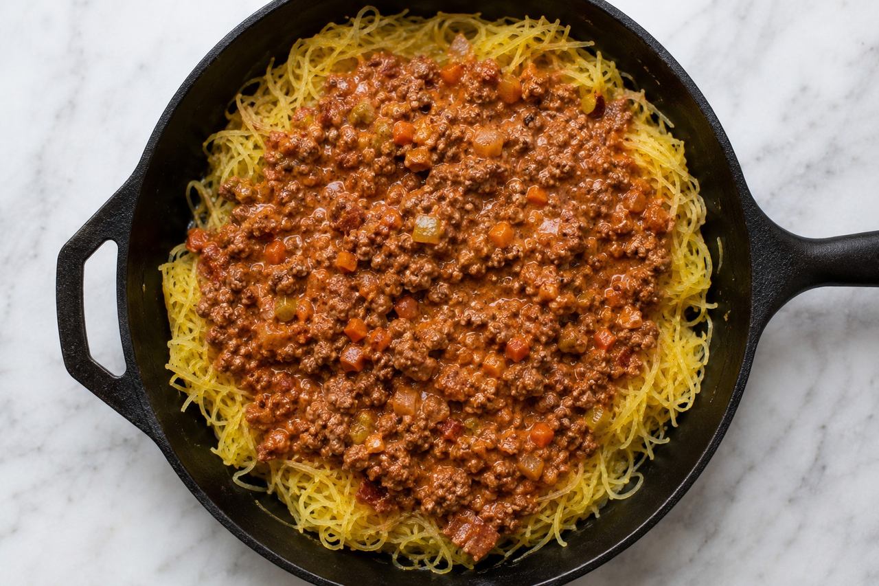 AIP bolognese over spaghetti squash: a slow, rich dinner built from real ingredients