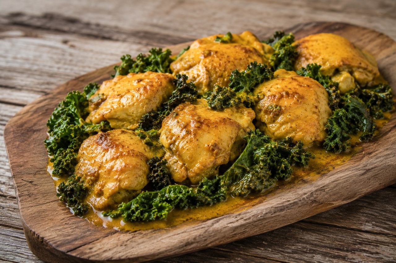 Golden Chicken and Kale: a curry that needs no nightshades