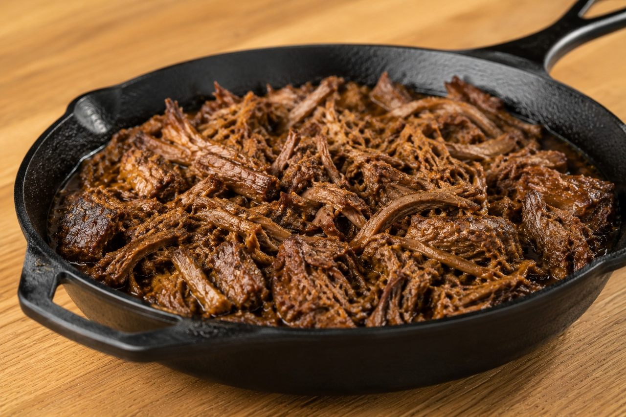 Caribbean Spiced Shredded Beef: 9 ingredients, mostly hands-off
