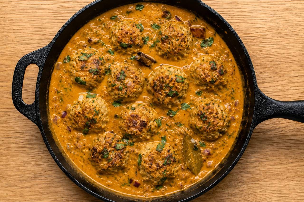 Chicken Kofta Curry: warm-spiced meatballs in a sauce that needs no dairy or nuts