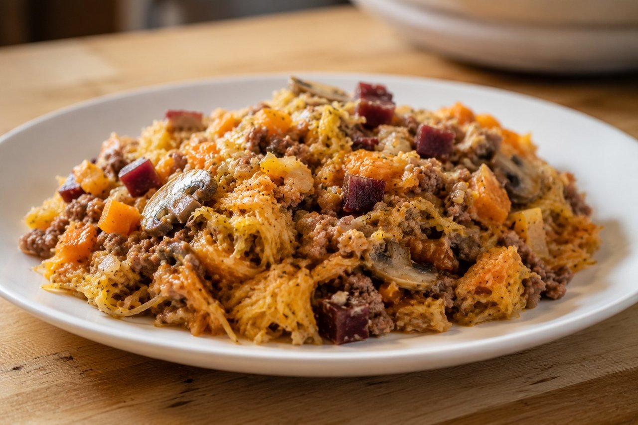 Spaghetti squash with carrot-beet 'nomato' sauce