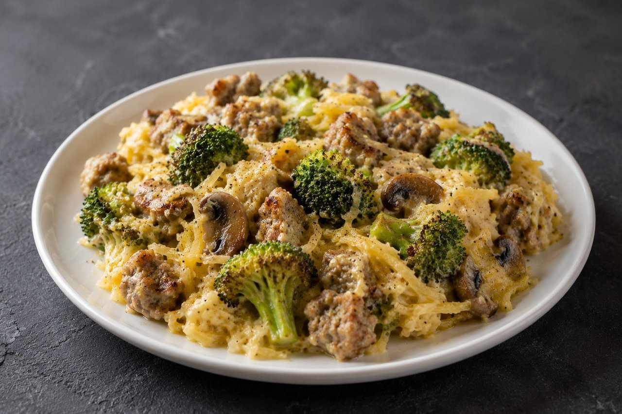 One-dish sausage, broccoli, and spaghetti squash casserole