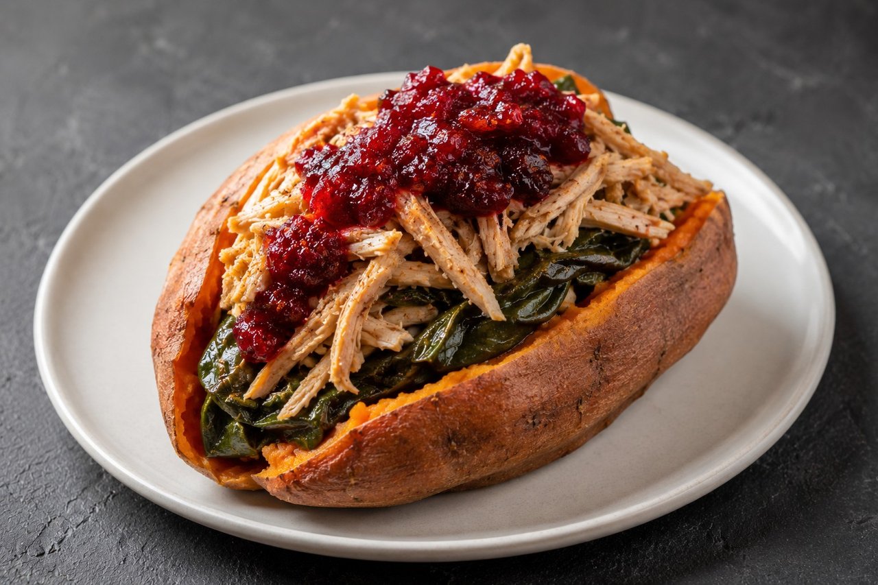 Thanksgiving in a sweet potato: the holiday plate, fully yours