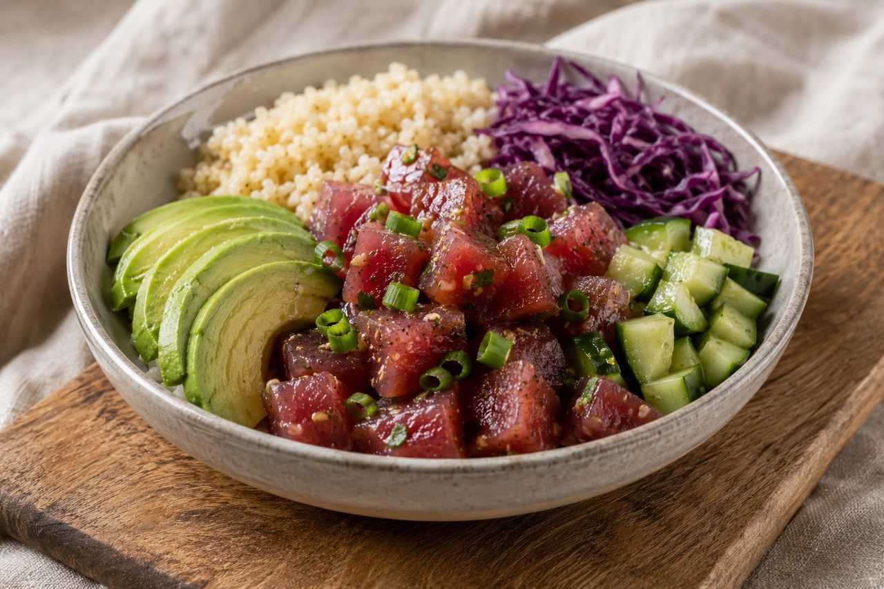 Tuna poke bowl: fifteen minutes to a plate that looks like healing