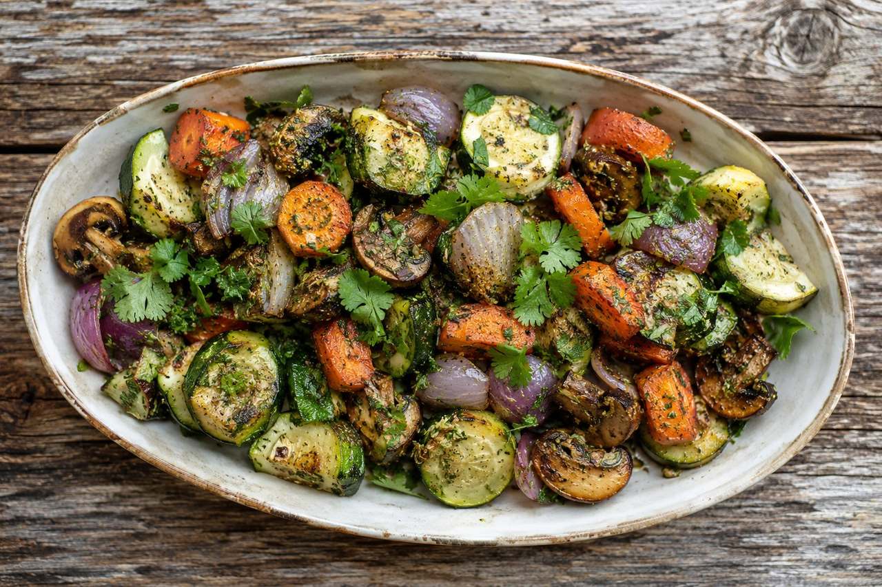 Charmoula roasted vegetables: one pan, North African brightness, no nightshades