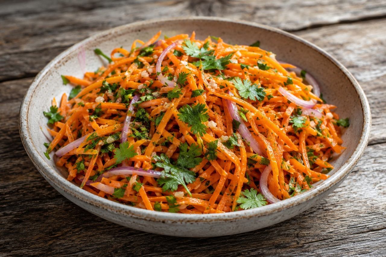 Bright shredded carrots with herbs and lemon