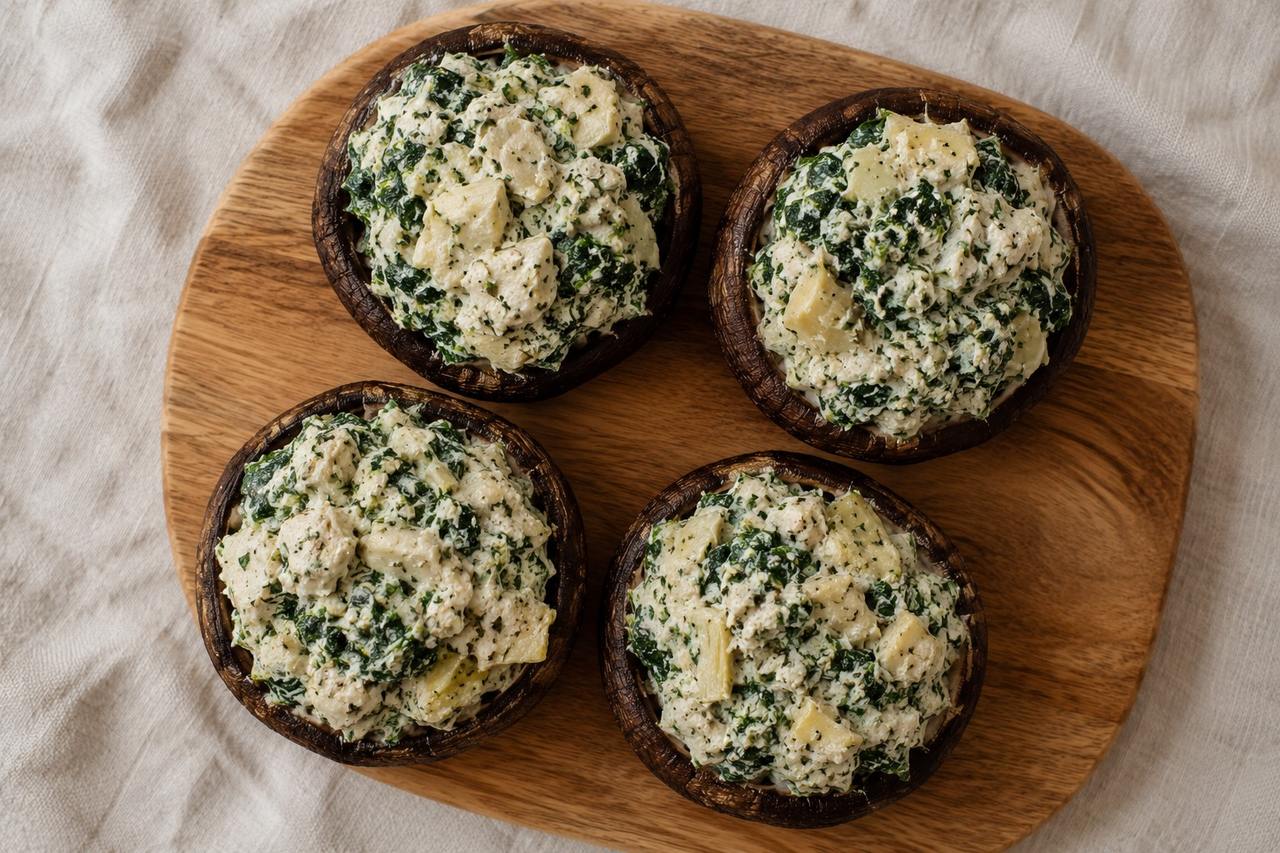 Spinach and artichoke stuffed portobellos