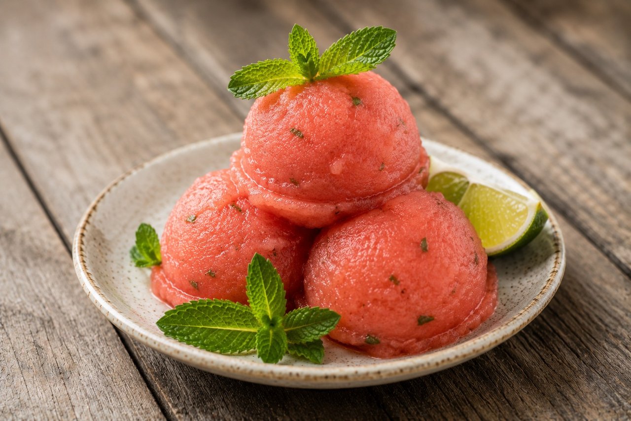 Watermelon mint sorbet, cool and coconut-free