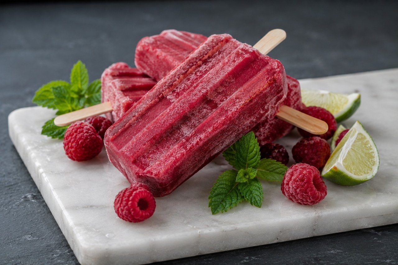 A bright frozen pop, sweetened by berries