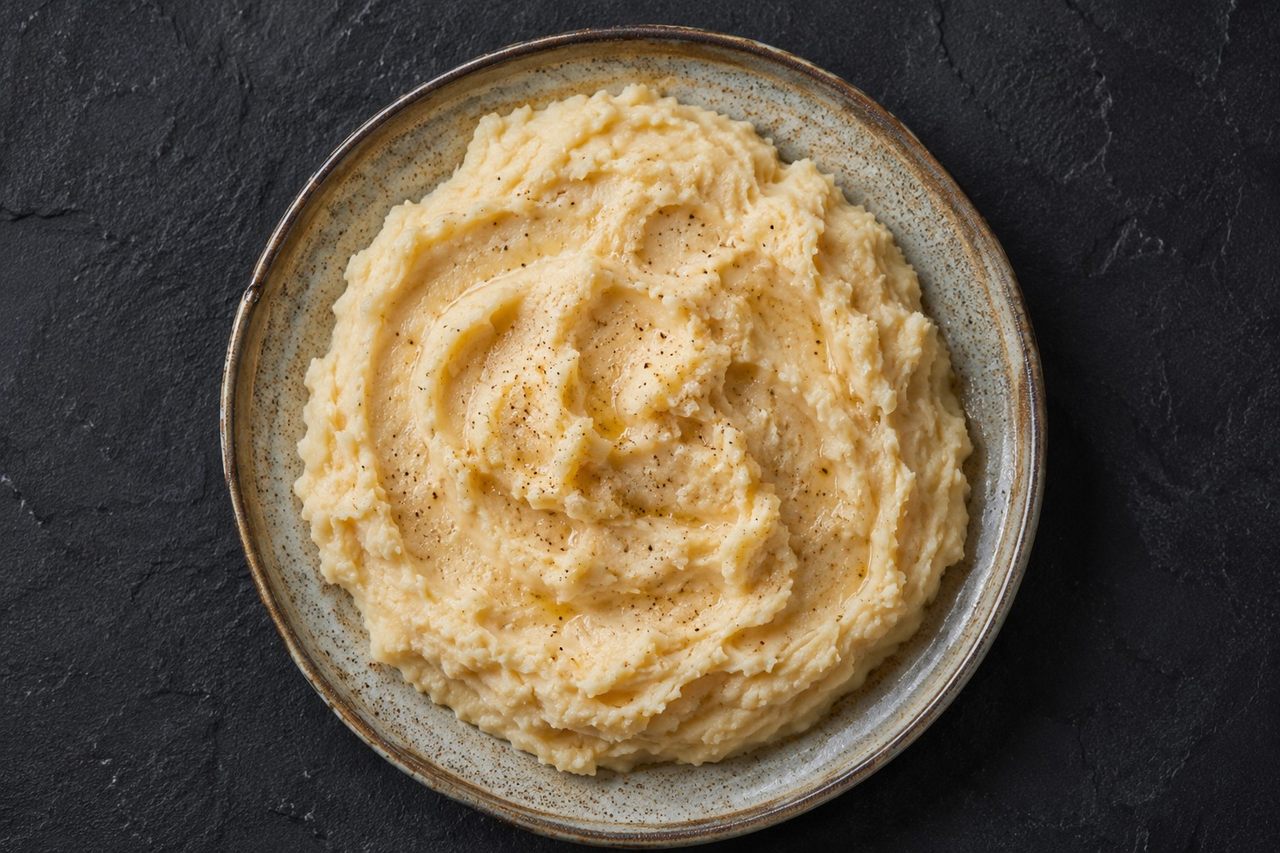 Silky mashed 'potatoes', 3 ingredients, no dairy
