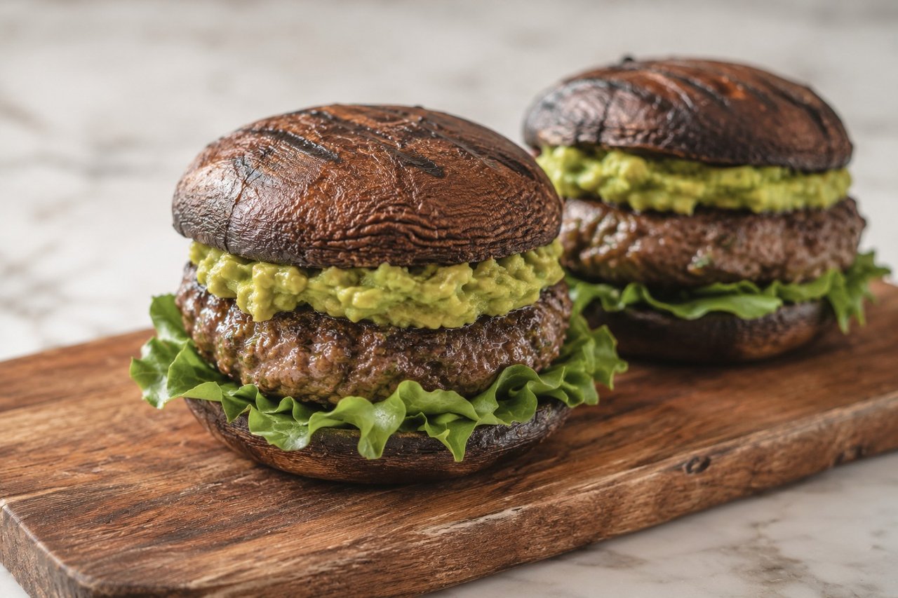 A burger with the bun and the cheese reinvented, not removed