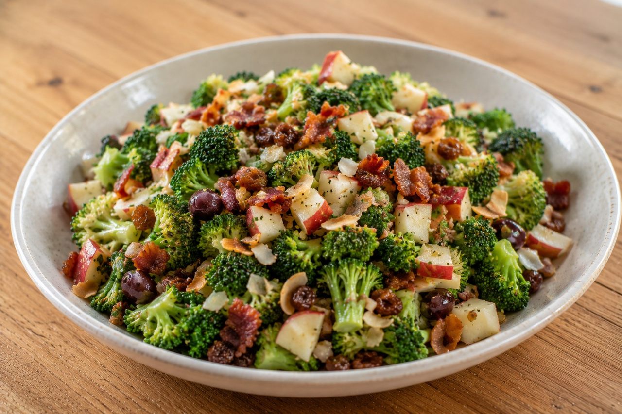 Broccoli salad with a bright honey vinaigrette, no mustard needed