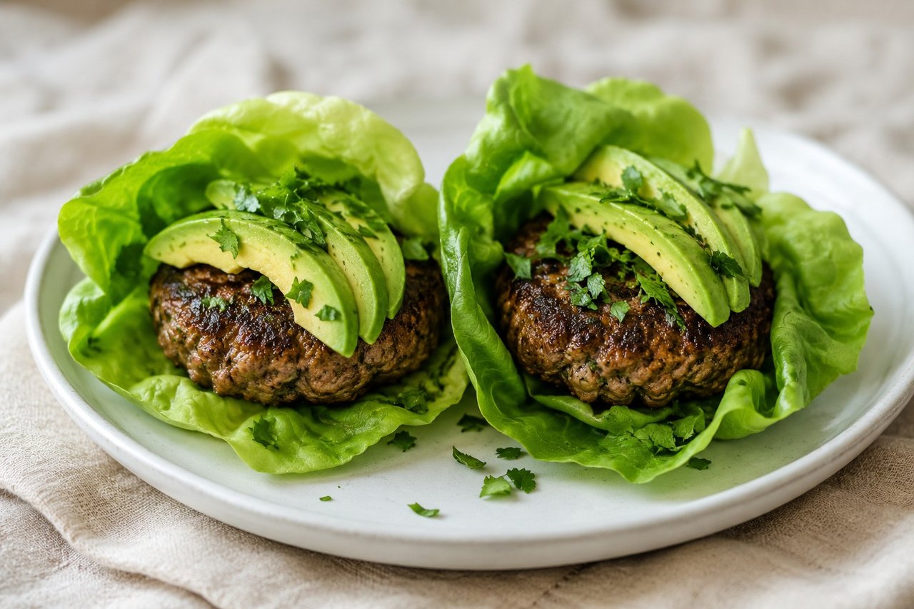 Moroccan lamb burgers, wrapped in lettuce and ready in 15 minutes