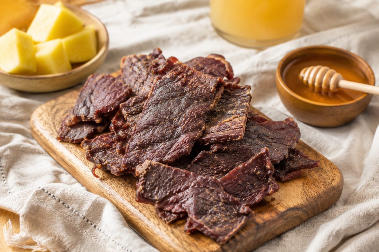 Homemade pineapple beef jerky, just 4 ingredients, ready for travel days