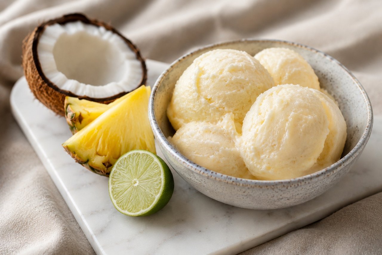 Creamy Pineapple Coconut Ice Cream, No Dairy Needed