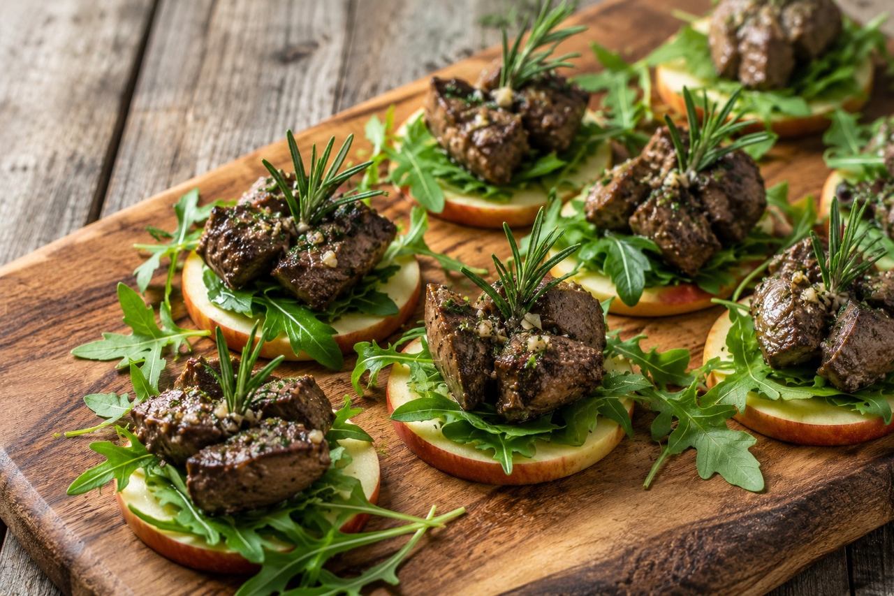 Rosemary and Garlic Beef Liver Bites on Apple Rounds, the AIP Way