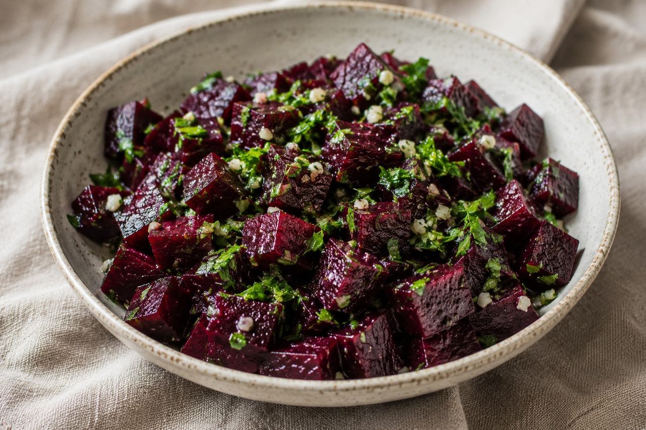 Red Beet Salad with Garlic and Parsley, the AIP Way