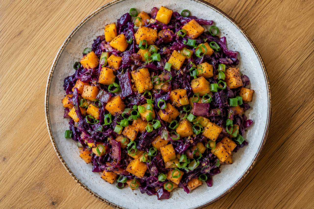 Egg-Free Butternut and Red Cabbage Scramble, the AIP Way