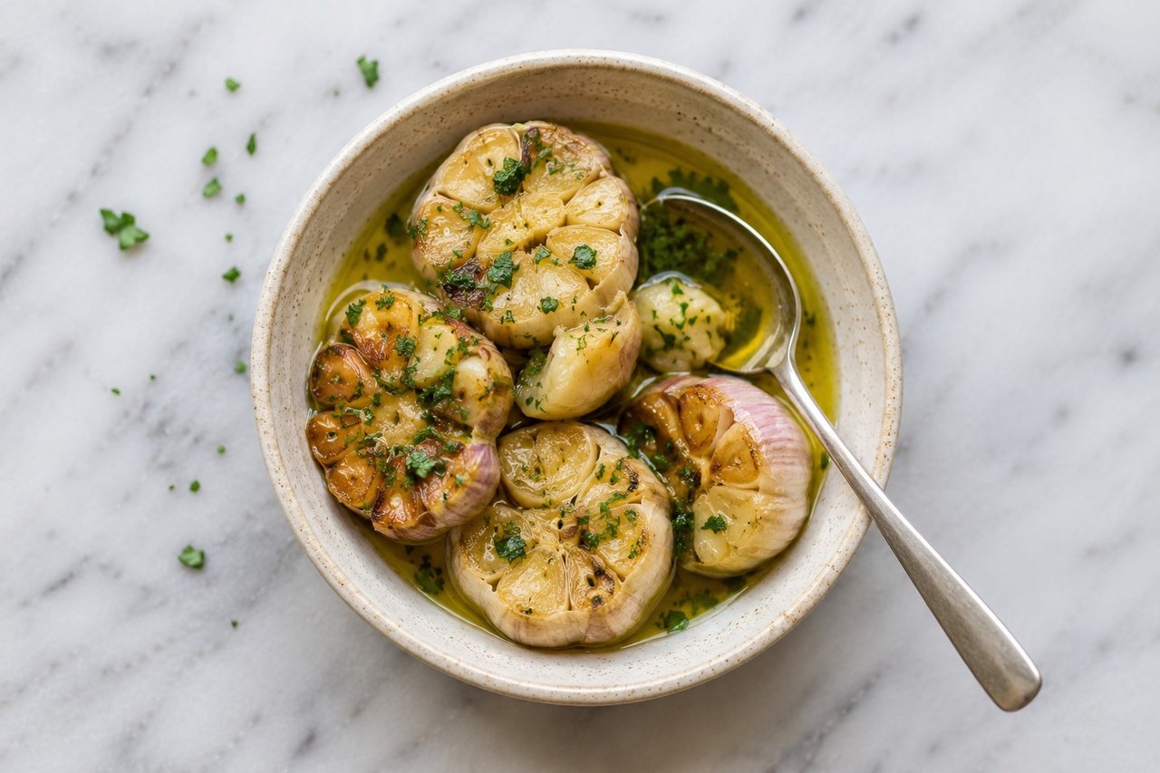 Oven-roasted garlic with olive oil