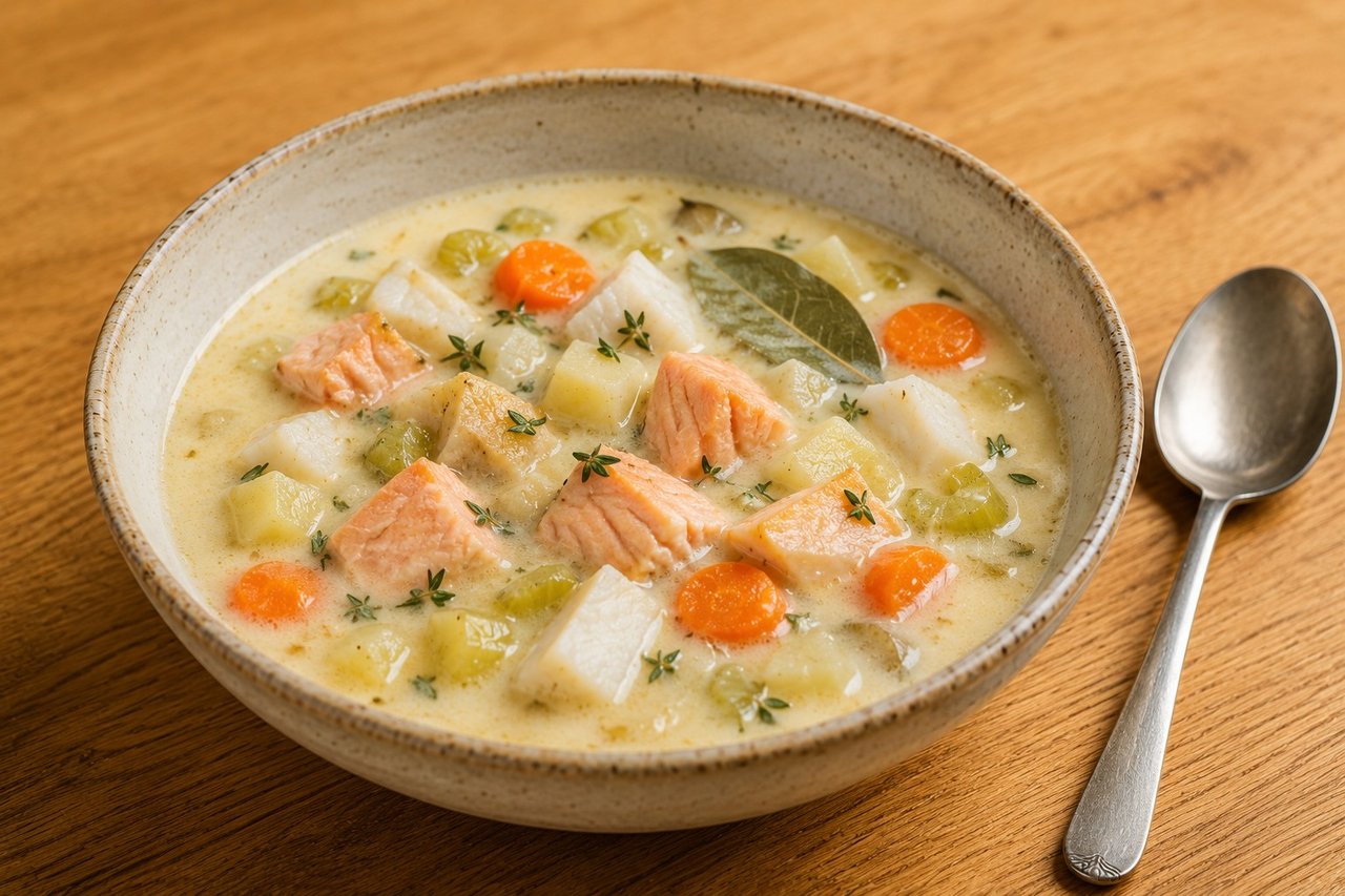 Dairy-free seafood chowder on bone broth