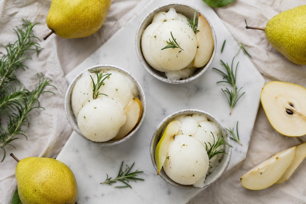 Rosemary pear sorbet