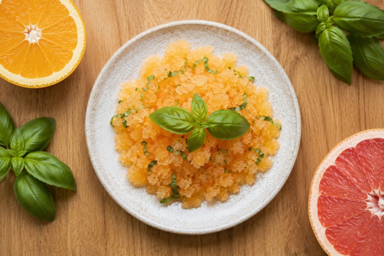 Citrus and basil kombucha granita