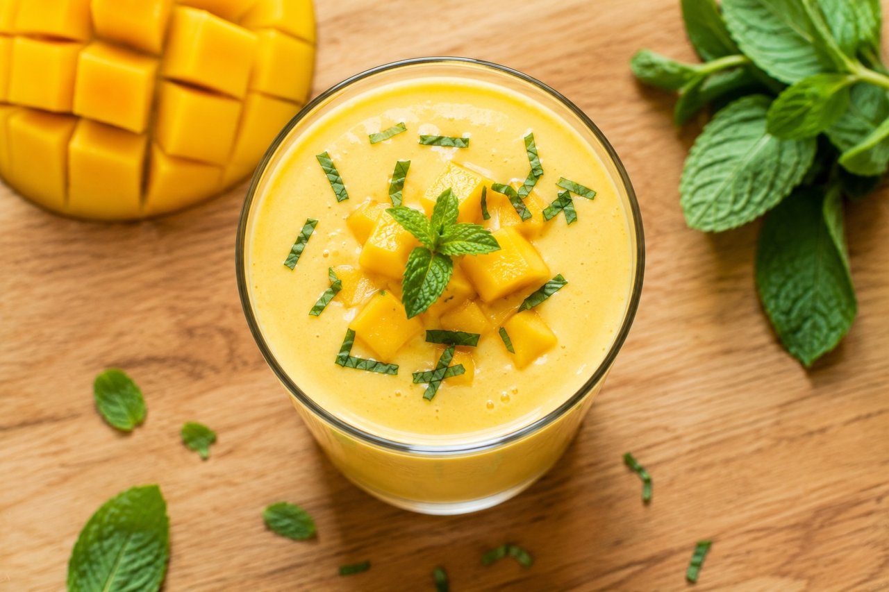 Dairy-free mango lassi with mint