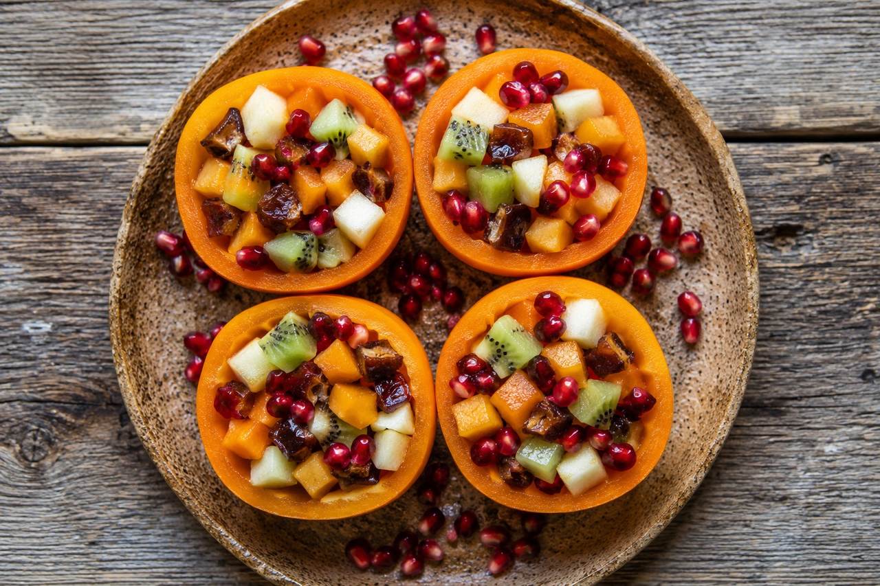 Persimmon Fruit Salad in Its Own Shell