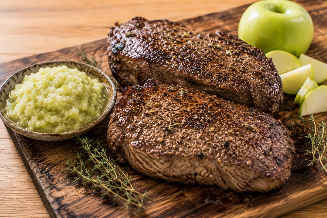 Seared Steak with Green Apple Horseradish