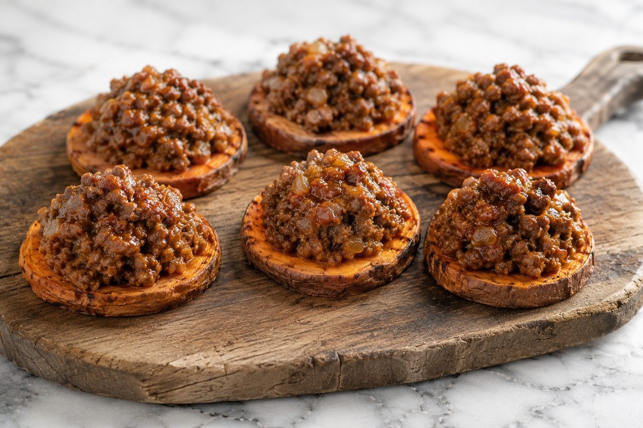 Tomato-Free Sloppy Joes on Sweet Potato Rounds