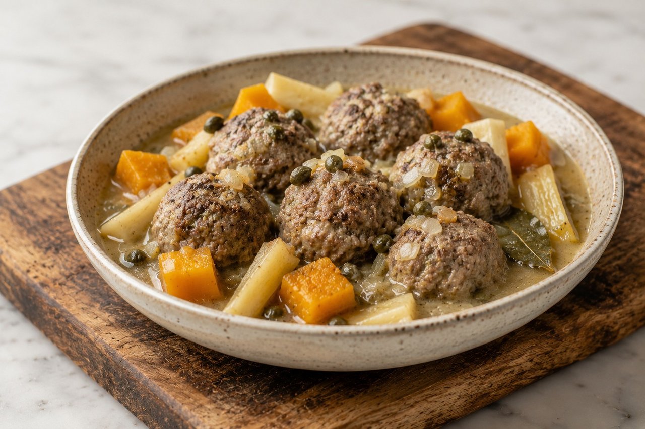 Konigsberger meatballs in caper sauce, AIP version