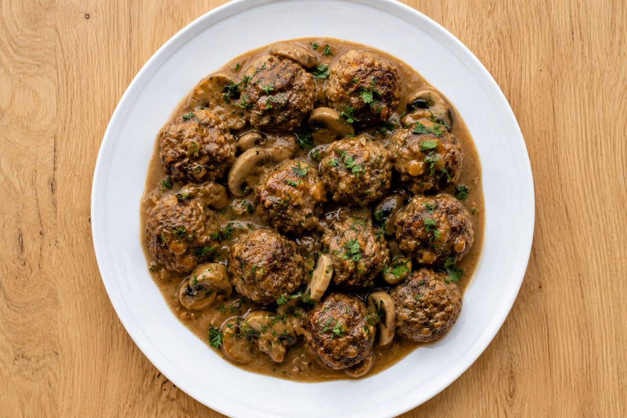 Beef and bison meatballs with nomato sauce