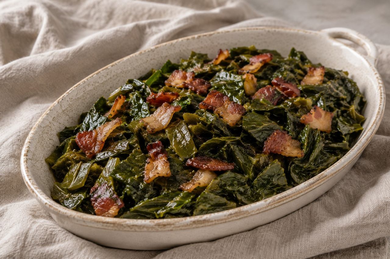 Bacon-braised collard greens: a green you will actually finish
