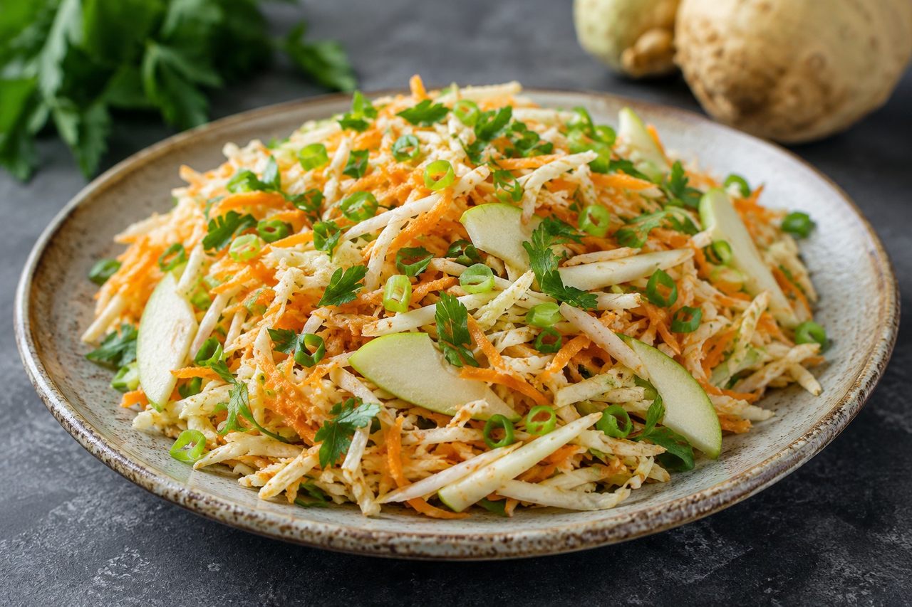 celery root and carrot salad with apple - raw, shredded, AIP elimination-compliant